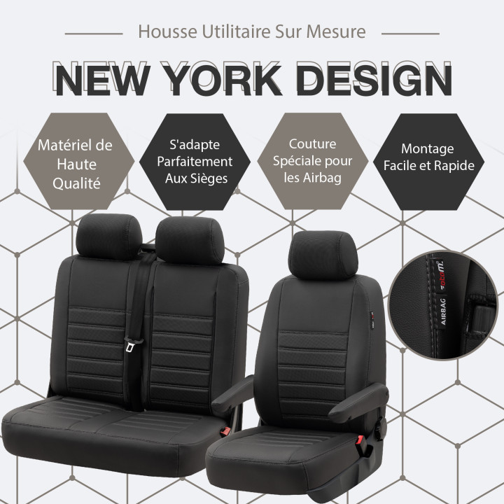Housse utilitaire sur mesure Simili Cuir  CITROEN JUMPY Banquette Avec  Tablette + 2 Assises  De 2017 à aujourd'hui