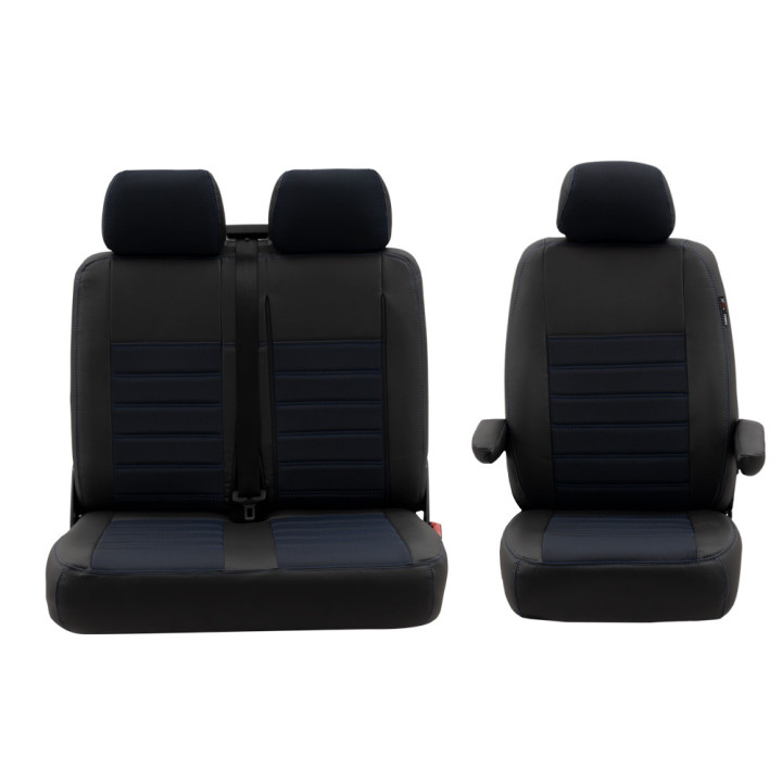 Housse utilitaire sur mesure  Simili Cuir + Jeans Bleu TOYOTA PROACE Banquette avec Tablette + 2 Assises  De 2017 à aujourd'hui