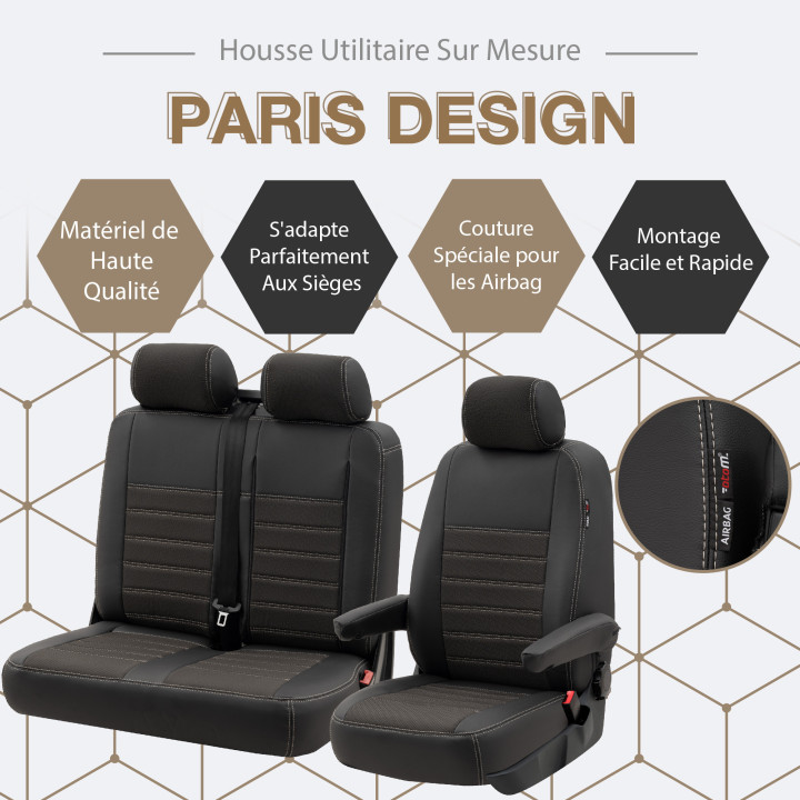 Housse utilitaire sur mesure  Simili Cuir + Jeans Gris  IVECO DAILY De 2015 à aujourd'hui