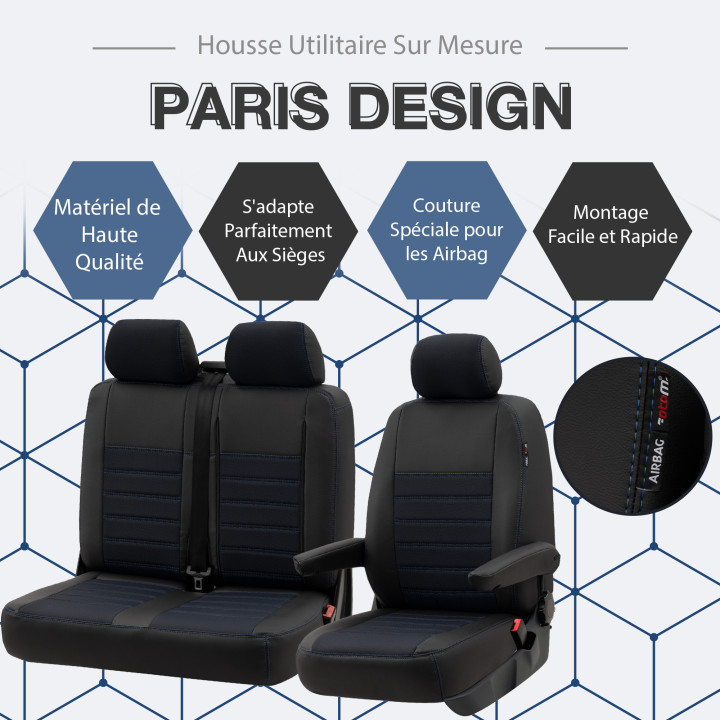 Housse utilitaire sur mesure Simili Cuir + Jeans Bleu  IVECO DAILY  De 2015 à aujourd'hui