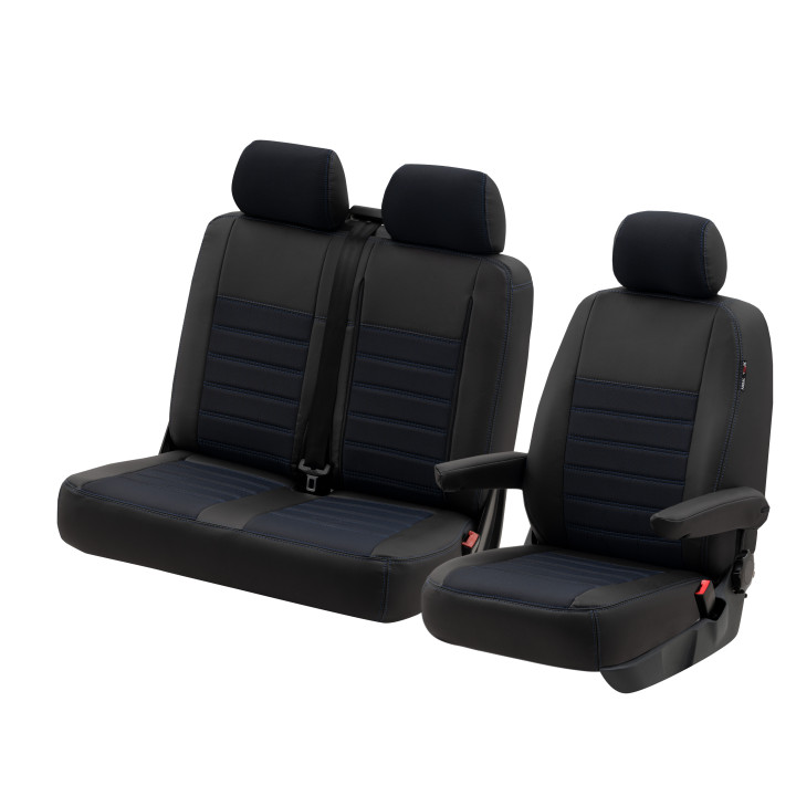 Housse utilitaire sur mesure Simili Cuir + Jeans  Bleu TOYOTA PROACE Banquette Sans Tablette + 1 Assise  De 2017 à aujourd'hui