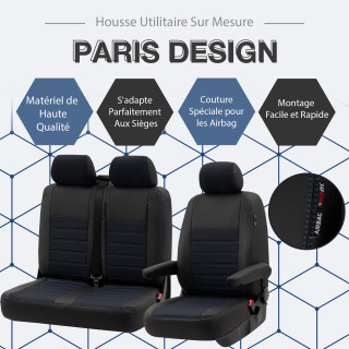 Housse utilitaire sur mesure Simili Cuir + Jeans  Bleu FIAT TALENTO Banquette 1 Dossier + 1 Assise De 2015 à aujourd'hui