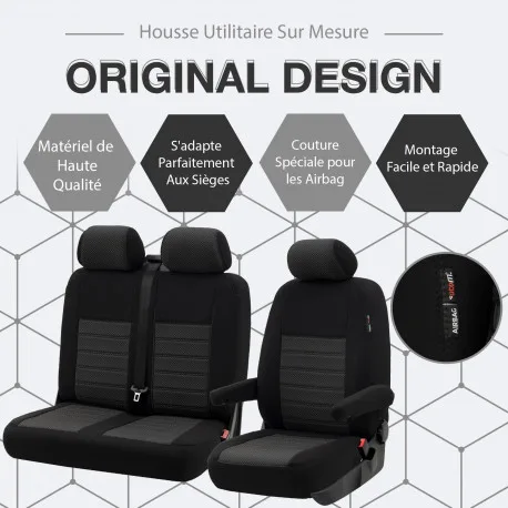 Housses De Siège Sur Mesure Pour Opel Vivaro Van (2001-2014) - Kit Complet Sièges Avant Et Arrière - Compatible Airbags