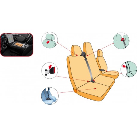 Housses de siège sur mesure utilitaires Renault Trafic  2014 à aujourd'hui  BANQUETTE EN 4 PARTIES