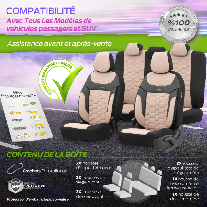 Housse de siège auto  universelle  Carbon Beige