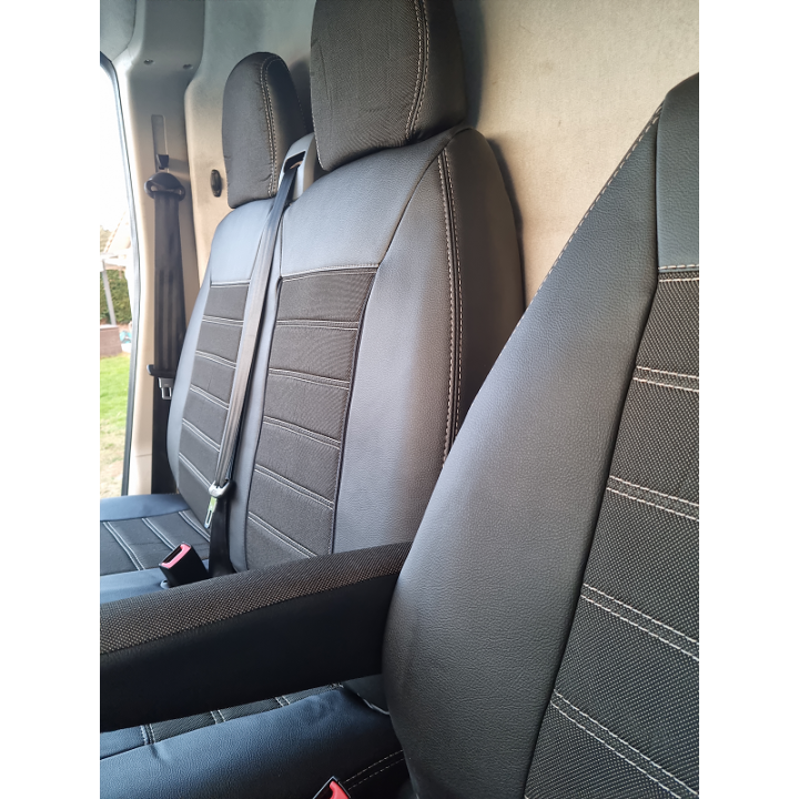 Renault Master - Banquette en 3 parties - SIMILI CUIR + JEANS GRIS - Housse de siège utilitaire de 2010 à aujourd'hui