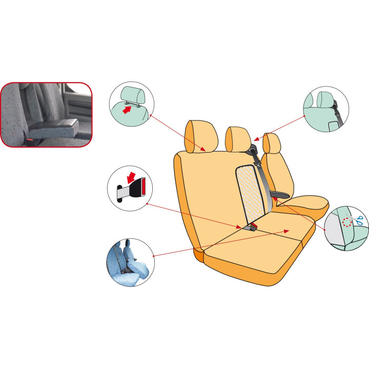 Housses de sièges sur mesure utilitaires Toyota Proace a partir de 2016 Banquette 1 dossier + 2 assises