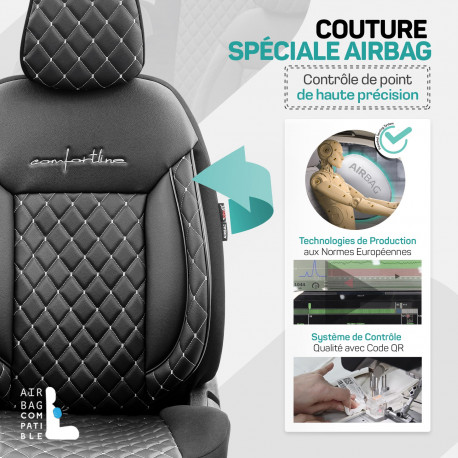Housses De Siège Auto En Cuir PU - Lot De 2, Universelles, Compatibles Airbag, Pour Audi A3 A4 A6 Q5 Etc.