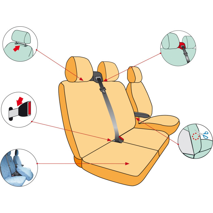 Housses de sièges sur mesure utilitaires Ford Custom  sans tablette De 2013 à aujourd'hui