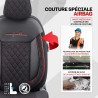 Housse de siège auto simili-cuir noir et coutures rouge