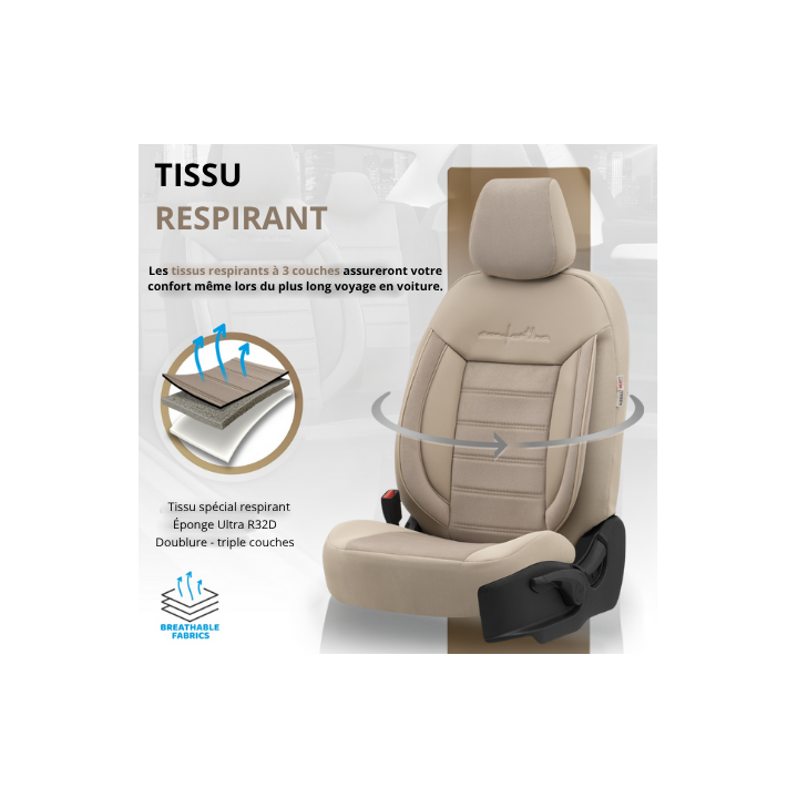 Housses de siège auto universelles haut de gamme Confortline simili cuir beige