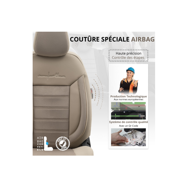Housses de siège auto universelles haut de gamme Confortline simili cuir beige