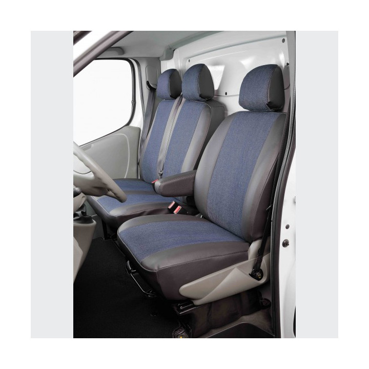 Housse de siège sur mesure utilitaire  Opel Movano de 2010 à aujkourd'hui en simili jeans bleu