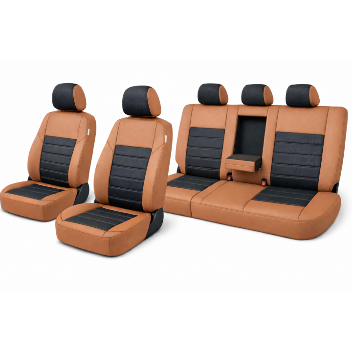 Housses de sièges auto sur-mesure en simili cuir marron pour Isuzu D-Max - 5 places - de 2012 à 2019