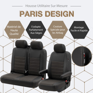 Opel Movano - Banquette en 3 parties - SIMILI CUIR + JEANS GRIS - Housse de siège utilitaire de 2010 à aujourd'hui