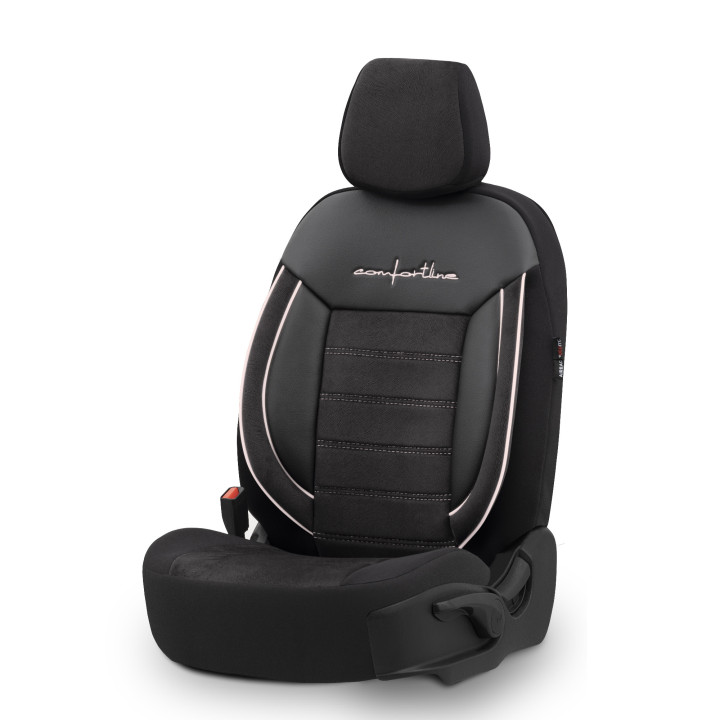 Housse de siège auto  universelle  Carbon noir coutures blanches
