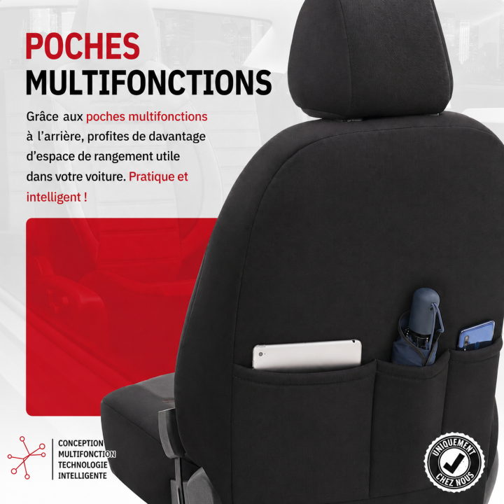 Housse de siège auto  universelle  Carbon noir coutures blanches