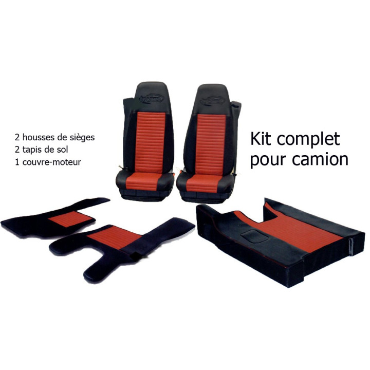 Housses de sièges + Tapis de sol + protection capot moteur MAN TGX avec tiroirs siege passager avec bloc ceinture incorporé