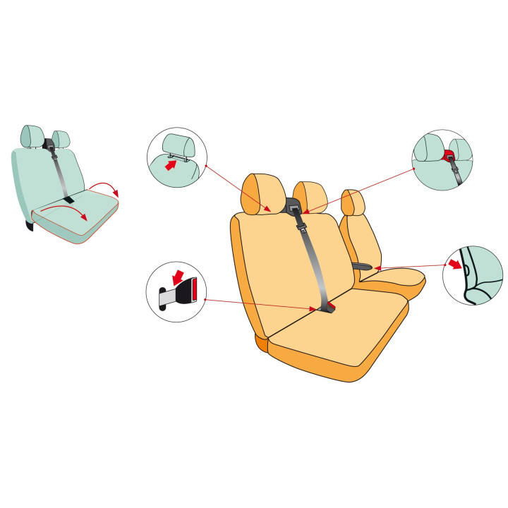 Housses de siège sur mesure utilitaires Fiat Talento  De 2014 à aujourd'hui Banquette 1 Dossier + 1 assise